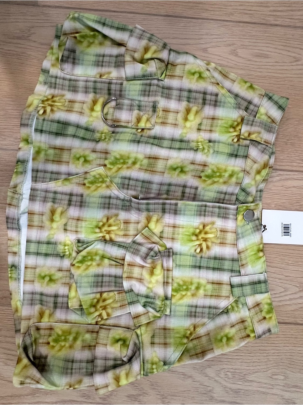 Collina Strada Yellow and Green Floral Plaid Skirt